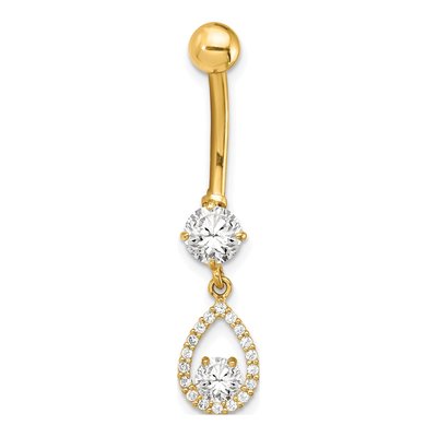 14K Yellow Gold CZ Teardrop Belly Ring, 14 Gauge – view 2