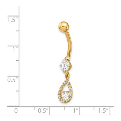 14K Yellow Gold CZ Teardrop Belly Ring, 14 Gauge – view 3