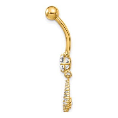 14K Yellow Gold CZ Teardrop Belly Ring, 14 Gauge – view 4