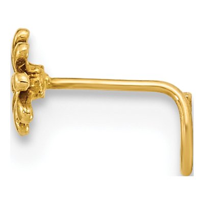 14K Gold Flower Nose Ring with Red CZ – view 2