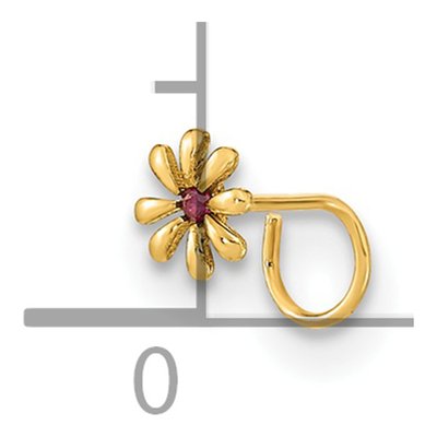 14K Gold Flower Nose Ring with Red CZ – view 3