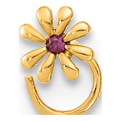 14K Gold Flower Nose Ring with Red CZ – view 4