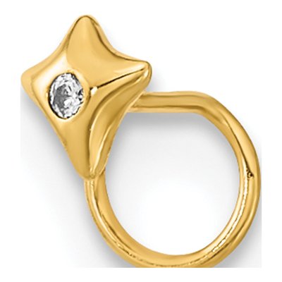 14K Yellow Gold 22 Gauge Square CZ Nose Ring