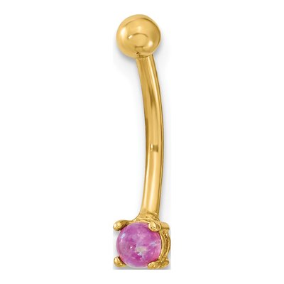 14K Yellow Gold Pink CZ Eyebrow Ring