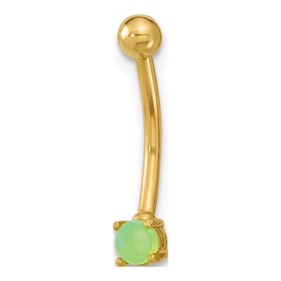 14K Yellow Gold Green CZ Eyebrow Ring