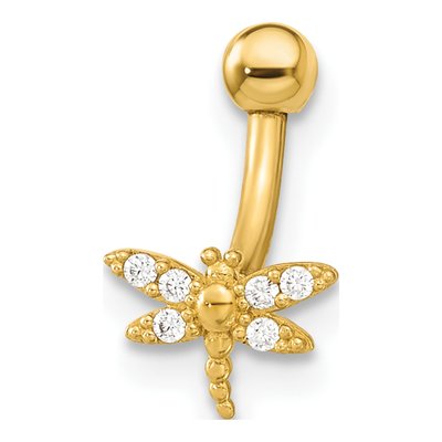 14K Yellow Gold Dragonfly CZ Eyebrow Ring