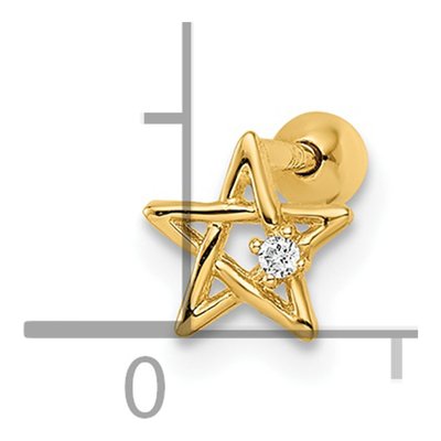 14K Yellow Gold CZ Star Labret Stud, 18 Gauge – view 4