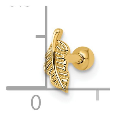14K Yellow Gold Leaf Labret Stud, 16 Gauge – view 4