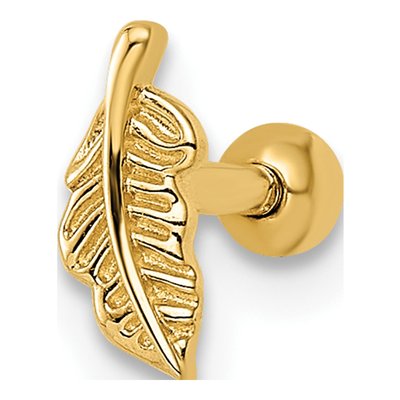 14K Yellow Gold Leaf Labret Stud, 16 Gauge