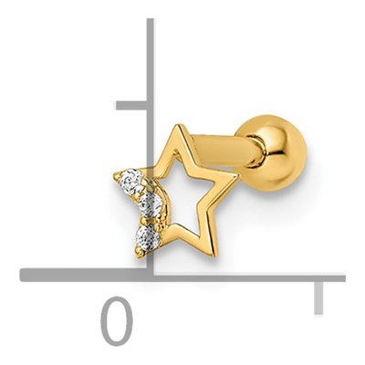 14K Yellow Gold CZ Star Labret Stud, 16 Gauge – view 4