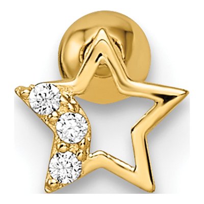 14K Yellow Gold CZ Star Labret Stud, 16 Gauge – view 5