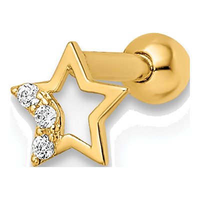 14K Yellow Gold CZ Star Labret Stud, 16 Gauge