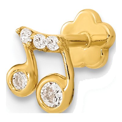 14K Gold Music Note CZ Cartilage Stud