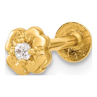 14K Gold Flower CZ Cartilage Stud