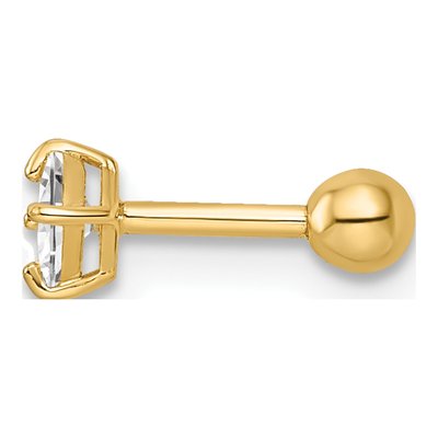 14K Yellow Gold Square CZ Labret Stud, 18G – view 3