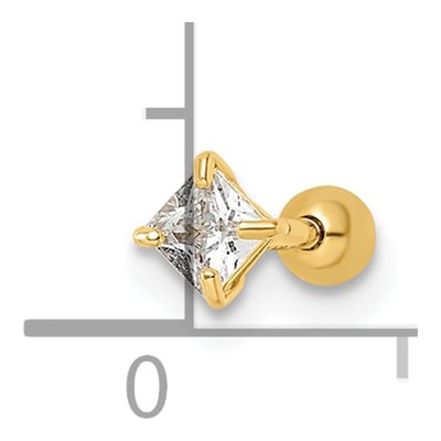 14K Yellow Gold Square CZ Labret Stud, 18G – view 4