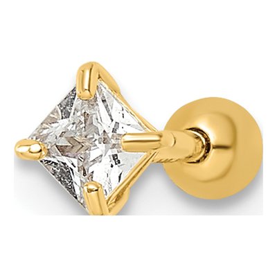 14K Yellow Gold Square CZ Labret Stud, 18G