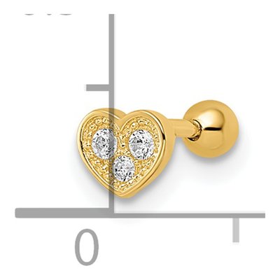 14K Yellow Gold CZ Heart Labret Stud, 18G – view 4