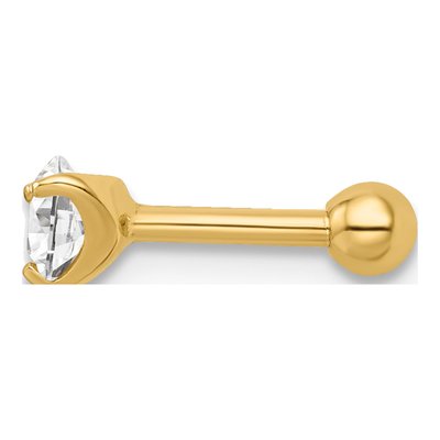 14K Yellow Gold CZ Labret Stud, 16 Gauge – view 3