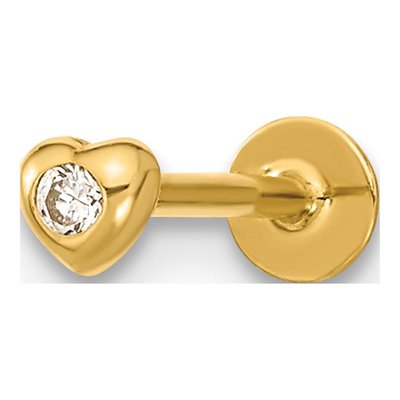 14K Yellow Gold CZ Heart Labret Stud