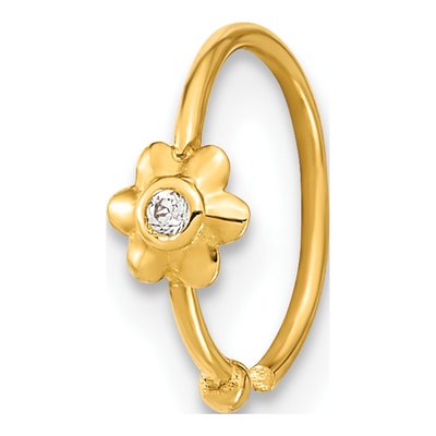 14K Yellow Gold CZ Flower Nose Hoop Ring