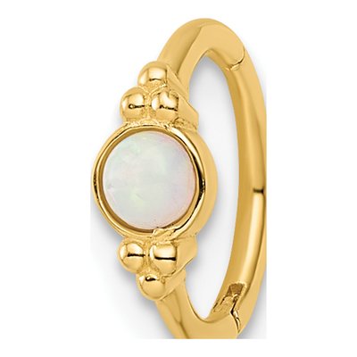 14K Yellow Gold Lab Created Opal Cartilage Ring