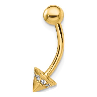 14K Yellow Gold CZ Cone Belly Ring, 14 Gauge – view 3