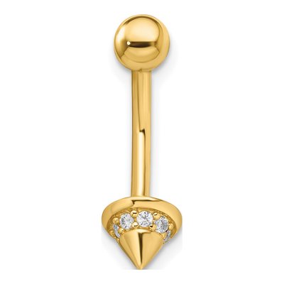 14K Yellow Gold CZ Cone Belly Ring, 14 Gauge – view 5