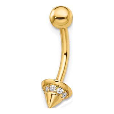 14K Yellow Gold CZ Cone Belly Ring, 14 Gauge