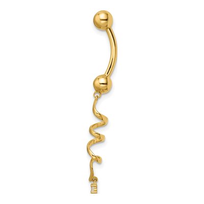 14K Yellow Gold CZ Twisted Dangle Belly Ring – view 3