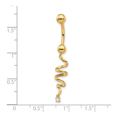 14K Yellow Gold CZ Twisted Dangle Belly Ring – view 4