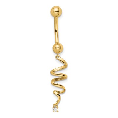 14K Yellow Gold CZ Twisted Dangle Belly Ring – view 5