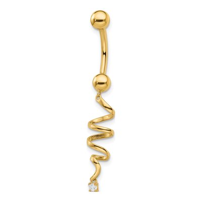 14K Yellow Gold CZ Twisted Dangle Belly Ring