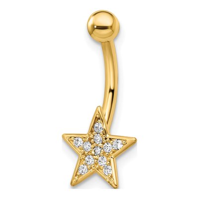14K Yellow Gold CZ Star Belly Ring