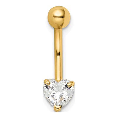 14K Yellow Gold Heart CZ Belly Ring – view 5