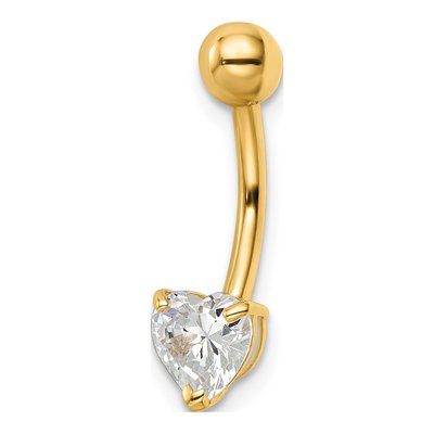 14K Yellow Gold Heart CZ Belly Ring