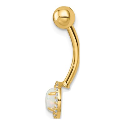 14K Yellow Gold Opal & CZ Halo Belly Ring – view 3