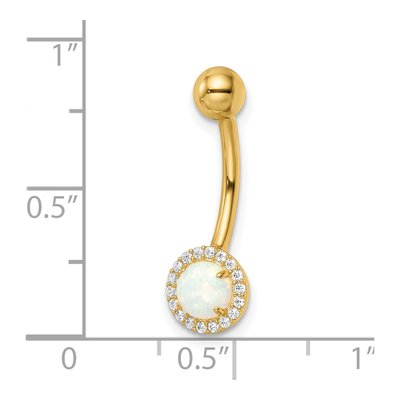 14K Yellow Gold Opal & CZ Halo Belly Ring – view 4