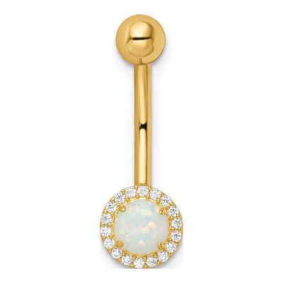 14K Yellow Gold Opal & CZ Halo Belly Ring – view 5