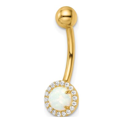 14K Yellow Gold Opal & CZ Halo Belly Ring