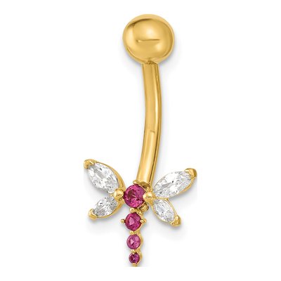 14K Gold Dragonfly CZ Belly Ring