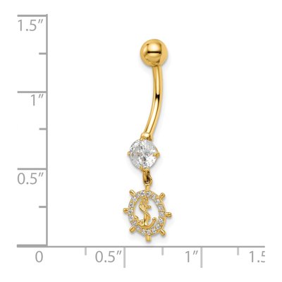 14K Yellow Gold CZ Anchor Ships Wheel Belly Ring – view 4