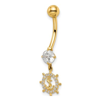 14K Yellow Gold CZ Anchor Ships Wheel Belly Ring