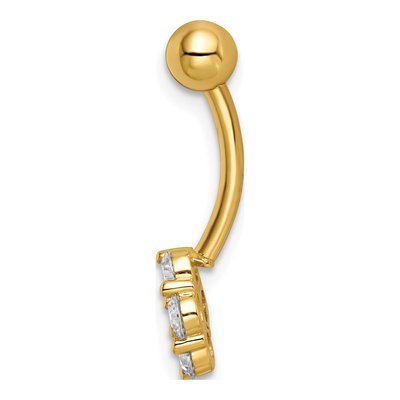 14K Yellow Gold CZ Flower Belly Ring, 14 Ga – view 3