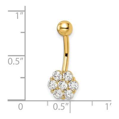 14K Yellow Gold CZ Flower Belly Ring, 14 Ga – view 4