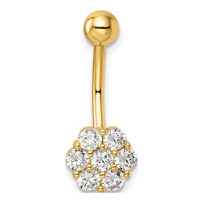 14K Yellow Gold CZ Flower Belly Ring, 14 Ga – view 5