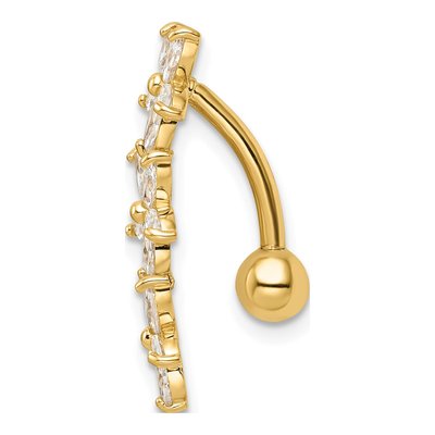 14K Yellow Gold CZ 3-Flower Dangle Belly Ring – view 3