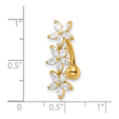 14K Yellow Gold CZ 3-Flower Dangle Belly Ring – view 4