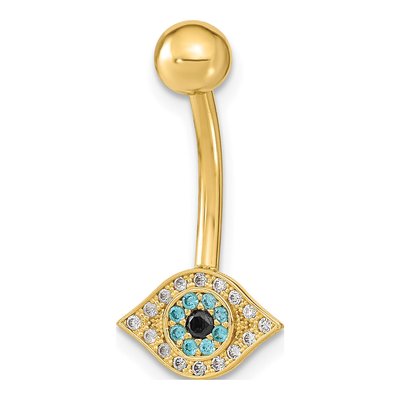 14K Yellow Gold Multi-Color CZ Belly Ring