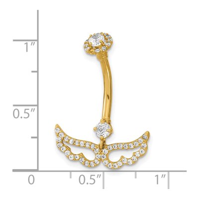 14K Yellow Gold Angel Wings CZ Belly Ring – view 3